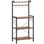 HOOBRO Bakers Rack for Kitchen, 4 Tier Microwave Stand with Storage, Multifunctional Baker's Rack with 8 Hooks, Wooden Kitchen Storage Shelf, Stable Metal Frame, Easy Assembly, Rustic Brown BF04HB01