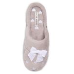 Laura Ashley Women's Embroidered Hearts Clog Slippers with Bow & Memory Foam, Light Grey Hearts, Large