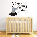 (Bule,Black(Boy)) - Dream Big Little One Elephant Wall Decal, Quote Wall Stickers, Baby Room Wall Decor, Vinyl Wall Decals for Children Baby Kids Boy Girl Bedroom Nursery Decor(Y42) (Bule,Black(Boy))