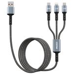 COSTAR 60W 3-in-1 Multi Fast Charging Cable – 3A Nylon Braided 1.5M Cable with Type-C & Micro USB for iPhone, iPad, Samsung, OnePlus, Xiaomi, Oppo, Vivo, Android & Car Charging (Black)