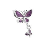 LSxAB Sparkling Purple Butterfly Charm Compatible with Pandora Charms Bracelets