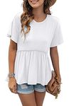 TASAMO Women's Summer Tops Casual Ruffle Sleeve Ruffle Hem Peplum Shirts Empire Waist Tunic Top(Large, White)