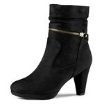 Allegra K Women's Ankle Zip Platform High Heel Mid Calf Boots Black 5.5 UK/Label Size 7.5 US