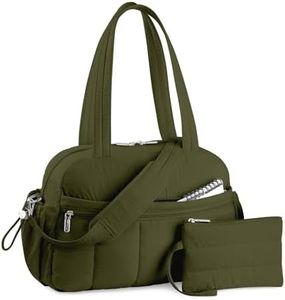 TOPDesign Travel Duffel Bag for Women, Puffer Gym Bag Sports Tote with Wet Pocket, Carry On Weekender with Luggage Sleeve (Dark Green)