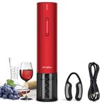 Ataller Rechargeable Electric Wine Bottle Openers, Cordless Automatic Wine Corkscrews Opener with Foil Cutter and USB Charging Cable, Red