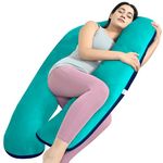 Cherilo Full Body U Shaped Pregnancy Pillow for Pregnant Women and Nursing Mom | Single Pillow for Multipurpose Use During Maternity | Premium Velvet Outer Cover with Zip | Aqua Green+Navy Blue