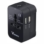 Veriro Dual USB Universal Travel Adapter | International All in One Worldwide Travel Adapter and Phone Wall Charger with USB Ports | Multi Type Power Outlet | USB 2.1A,100-250 Voltage Travel Charger