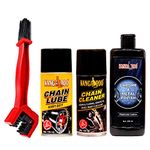 Kangaroo® Chain Lubricant Spray & Chain Cleaner Spray (150 ML Each) with Chain Cleaning Brush and Chrome Metal Polish 200 ML (Chain Cleaning & Maintenance Kit)