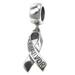 Queenberry Sterling Silver Breast Cancer Awareness Survivor Ribbon Dangle European-style Bead Charm