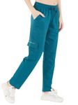 CUPID Women Plus Size Winter Wear Cotton Fleece Cargo Track Pants for Daily Use, Gym, Jogging, Lounge Wear, Teal Blue_5XL