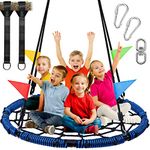 Odoland 43inch Chidren Tree Swing, 660lb Weight Outdoor Saucer Net Swing with 900D Oxford Platform Swing for Kids Adult, Backyard Round Flying Swing with Hanging Ropes Straps and Turnbuckle,Black&Blue