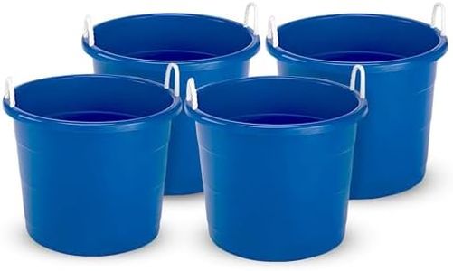 HOMZ 4-Pack Utility Tub, Large Plastic Storage Bucket with Rope Handles, 18 Gallon, Blue - Portable Indoor and Outdoor Buckets for Kitchen, Laundry, Garden, Bathroom, and Garage Organization