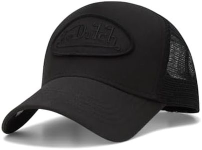 Von Dutch Unisex Trucker Hat - Curved Bill Mesh Back Retro Classic Adjustable Snapback Baseball Cap for Men and Women, Black/Black