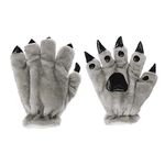 Unisex Adult Wolf Claw Gloves Dinosaur Paw Cute Cartoon Mittens Winter Warm Plush Animal Hand Warmer Furry Gloves for Halloween Christmas Fancy Dress Up Party Cosplay