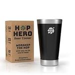 Hop Hero Insulated Beer Mug. Stainless Steel Camping and Travel Ale Tumbler. Double Layered Metal Pint Tumbler Cup with Lid. 16oz (Jet Black)