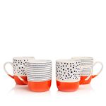 Sabichi 4pc Bone China Mug Set - 15oz Capacity - Dipped Base - 2 Mugs in Each Design - Microwave & Dishwasher Safe Coffee Mug Set