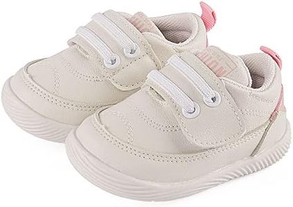 LACOFIA Chaussures Premiers Pas pour Bébé Filles Baskets Bébé à Semelle en Caoutchouc Antidérapantes Blanc/Rose 21(ÉTIQUETTE 19)