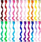 GPOVVIMX 22 PCS Colored Hair Extensions Clip in, Curly Wavy Colorful Extension for Kids Girls - Party Highlights Synthetic Hairpiece 17 inch