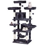 JISSBON Cat Tree Tower 170cm Cat Scratching Post with Condos, Basket, Hammock & Plush Perches for Kittens, Large Cats, Grey