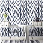 HaokHome Modern Stripe Peel and Stick Wallpaper Herringbone Navy Blue Vinyl Self Adhesive Decorative 0.45m X 3m