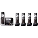 Panasonic Bluetooth Cordless Phone KX-TG7875S Link2Cell with Enhanced Noise Reduction & Digital Answering Machine - 5 Handsets (Black/Silver)