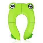 Pejoye Foldable Potty Toilet Training Seat, Travel Portable Toddler Toilet Seat, Folding Potty Training Seat for Kids with 6 Anti Slip Silicone Pads and 1 Carry Bag, Green Frog