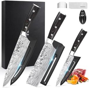 MOSFiATA Kitchen Knife Set - [Vegetable Knife, Petty Knife] High Carbon Stainless Steel Kitchen Cutter Set with Wooden Handles - 8" Cooker Knives, 7" Nakiri Knife and 5" Fruit Knife with Gift Box
