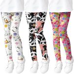 HSTiSan Girls' 3-Pack Printed Leggings Toddlers Active Stretch Leggings Little Kids Yoga Pants, Cat/Panda/Pink LOVE/6-7Y