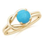 GOLDHARTZ Natural Gemstone Round Solitaire Infinity Knot Ring for Women | 925 Sterling Silver | 18kt Yellow Gold Overlay | Handcrafted | Engagement Ring (GH0164-Turquoise Ring_12)