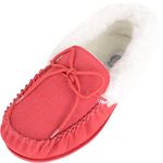 SNUGRUGS Women's Wool Moccasin Slipper with Rubber Sole and Wool Cuff, Crimson, UK 5