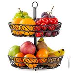 2-Tier Fruit Basket, Aolloa Metal Fruit Bowl Vegetable Basket Stand for Storing and Organizing Fruits Vegetables Snacks(Black)