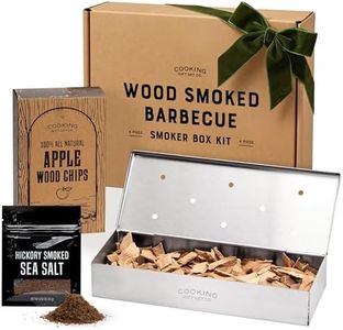 BBQ Smoker Box Kit – Stainless Steel Smoker with Hinged Lid, Apple Wood Chips, Hickory Salt – Grilling Accessories and Grilling Gifts for Men – Great Birthday Gifts for Men Who Love to BBQ