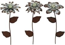 CEDAR HOME Galvanized Floral Garden Stake Outdoor Glow in Dark Plant Pick Water Proof Metal Stick Art Ornament Decor for Lawn Yard Patio, 4"W x 1.5"D x 13.8"H, 3 Set