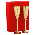 Professional Handicrafts 24K Gold Plated Brass Wine Glasses, Metal Goblet, Champagne Flutes, Diwali, Wedding Anniversary Gift for Couple Marriage, Corporate Clients - Set of 2, 200 ML