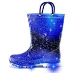 Greentiming Kids Wellies for Girls Boys, Light Up Glitter Waterproof Wellington Boots with Easy on Handles, Toddler Wellies Size 12 UK Child, Starry Sky