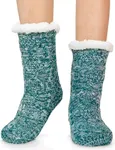 EBMORE Women Slipper Fuzzy Socks Fluffy Cabin Cozy Plush Winter Warm Soft Fleece Thick Comfy Christmas Stocking Stuffer with Grips Socks(Green Blue)