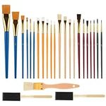 Prasacco 25 Pieces Paint Brush Set, Professional Paintbrush Sets Artist Paint Brush Sponge Foam Paint Brushes Assorted Shapes Sizes for Acrylic Watercolor Oil Painting Adult Kids Artist Drawing