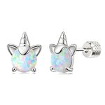 Liaya Unicorn Earrings for Girls Women - 925 Sterling Silver Hypoallergenic Cute Opal Stud Earring for Sensitive Ears, 14K Gold Plated Mini Animal Earrings Jewelry Lovely Gifts for Kids & Little Girls