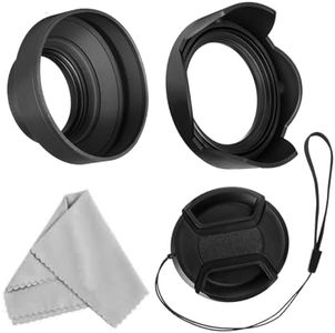 49mm Lens Hood Set Lens Shade Compatible with Canon EF 50mm f/1.8 STM Lens Replaces Canon ES-68 Hood, Collapsible Rubber Lens Hood + Reversible Tulip Flower Lens Hood + Center Pinch Lens Cap