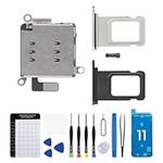 for iPhone 11 Dual SIM Card Reader Flex Cable with Silver and Black SIM Double Card Slot Tray Holder Adapter Replacement for iPhone11 with Sim Card Removal Tool Repair Fix Kit for A2111 A2221 A2223