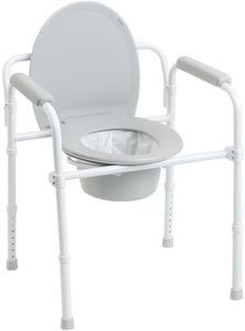 Vive Bedside Commode Toilet Chair (Folding) - 350 lb Capacity, Safety Rail, Shower Chair - 3 in 1 Heavy Duty Bariatric Bucket with Padded Arms, Tight Lid – Portable Seat for Home - Steel