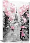 Panther Print, Canvas Wall Art, Framed Prints for Living Room and Bedroom, Pink, Black & White Paris Pictures for Wall, Print for Special Occasions (24x16 Inch)