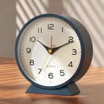 AERYS 4.5 inch Analog Alarm Clock, Retro Desk Clock Battery Operated,Slient Metal Table Clock with Light for Living Room Decor,Bedroom,Bedside (Navy Blue)