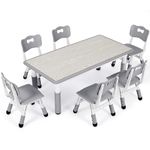 MAMIZO Children's Table with 6 Chairs, Height Adjustable, Children's Table Chair Set for Nursery and Children's Room, Plastic Children's Furniture, Seating Set for Boys Girls, Grey