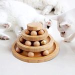 Gelrova Cat Toy Roller Exerciser Fun Cat Toy Indoor Pet Interactive Toy Bamboo Cat Ball Toy with Double Layer Rail, Teaser Cat Ball Toy for Kitten Puppy etc，3-layer track(Bamboo)