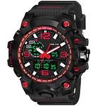 Shocknshop Analog Digital Black Dial Sports Multi Functional Plastic Watch For Men Boys -SK08B (Red)