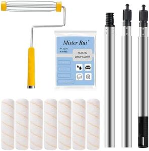 Mister Rui Paint Roller Kit, 10 Pack, 9 Inch Paint Roller Frame with Microfiber Roller Covers, Stainless Steel Extension Pole 3 Segments Total 3 Ft, Paint Supplies for Walls and Ceilings