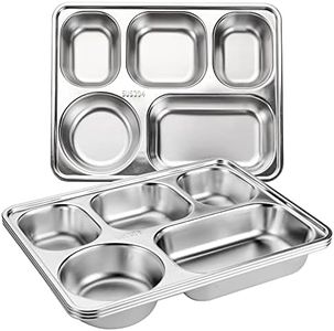 Tebery 3 Pack Stainless Steel Rectangular Divided Plates Tray, 5 Sections Dinner Plates for Adults,Kids, Picky Eaters, Campers, and Portion Control