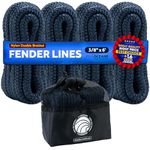 Five Oceans 4-Pack 3/8" x 6' Boat Fender Lines with 5" Eyelet, Boat Ropes for Docking with Loop, Marine-Grade Navy Blue Premium Nylon Double Braided Boat Rope - FO4699