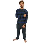 KRUXADER Mens Warm Fleece Loungewear Winter PJ Pyjama Set PJ's S-6XL Striped (Hamilton Blue, 4XL)